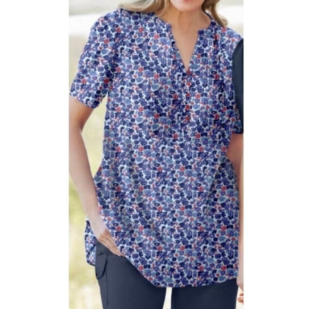 WOMAN WITHIN Short Sleeve Tunic Blouse 14/16 Red White Blue